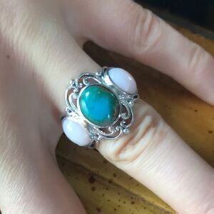 Natural Pink Opal Opalina Sterling Silver Ring Size 6